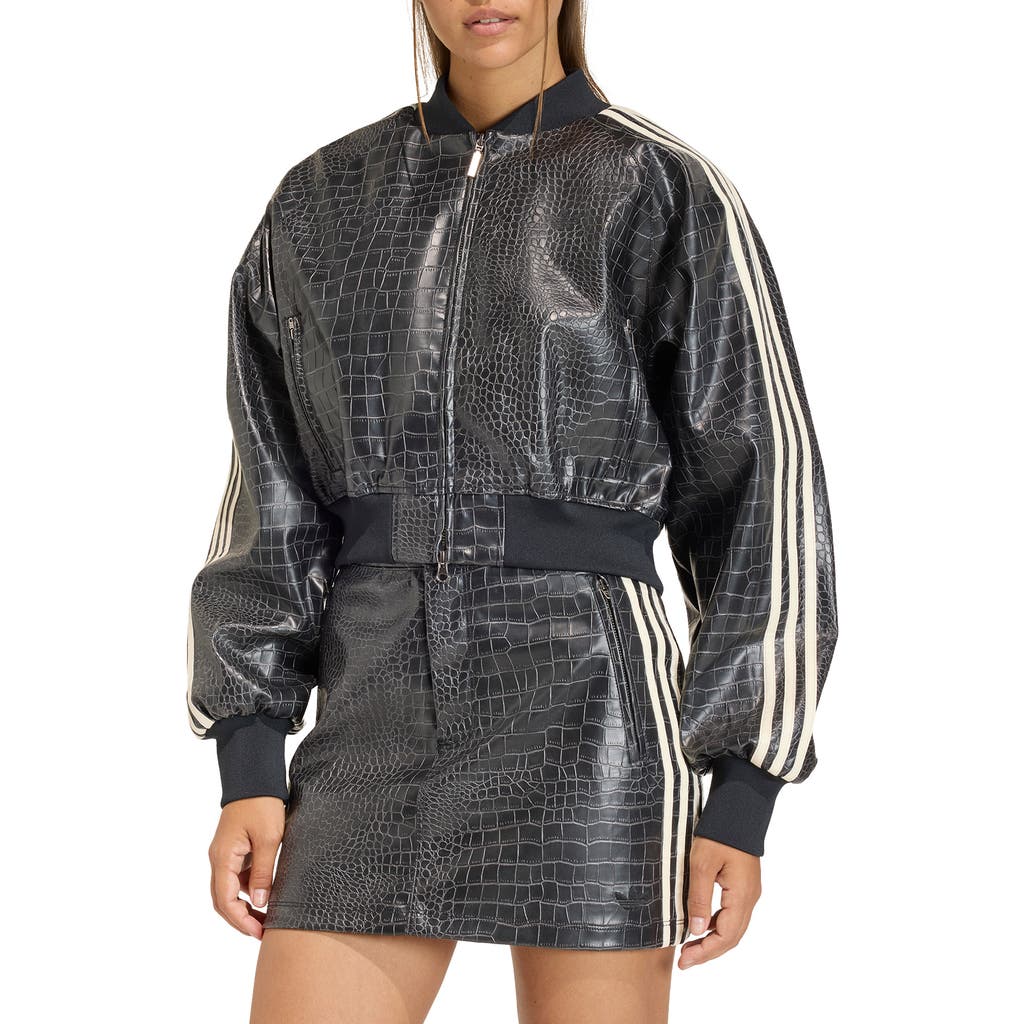 Adidas Originals Sst Croc Embossed Faux Leather Track Jacket In Multi