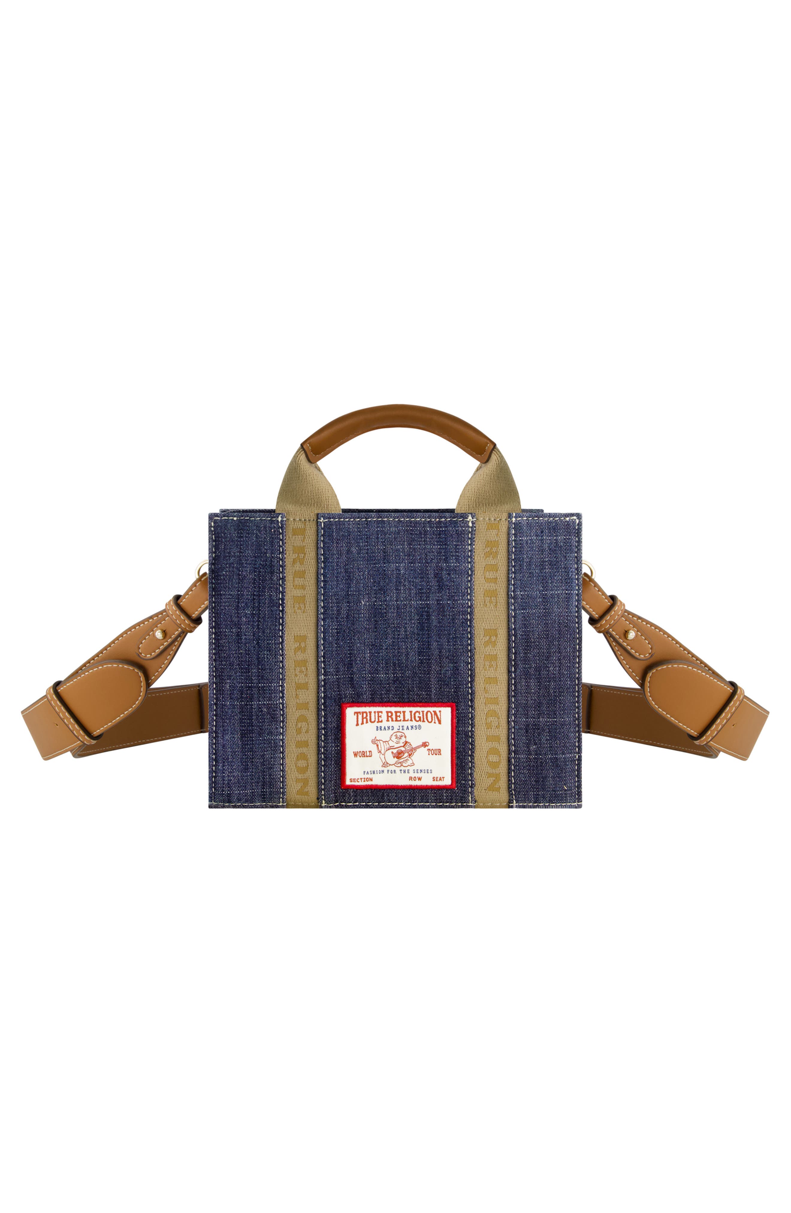True Religion Mini Logo Denim Convertible Tote Bag, Alternate, color, Dark Denim