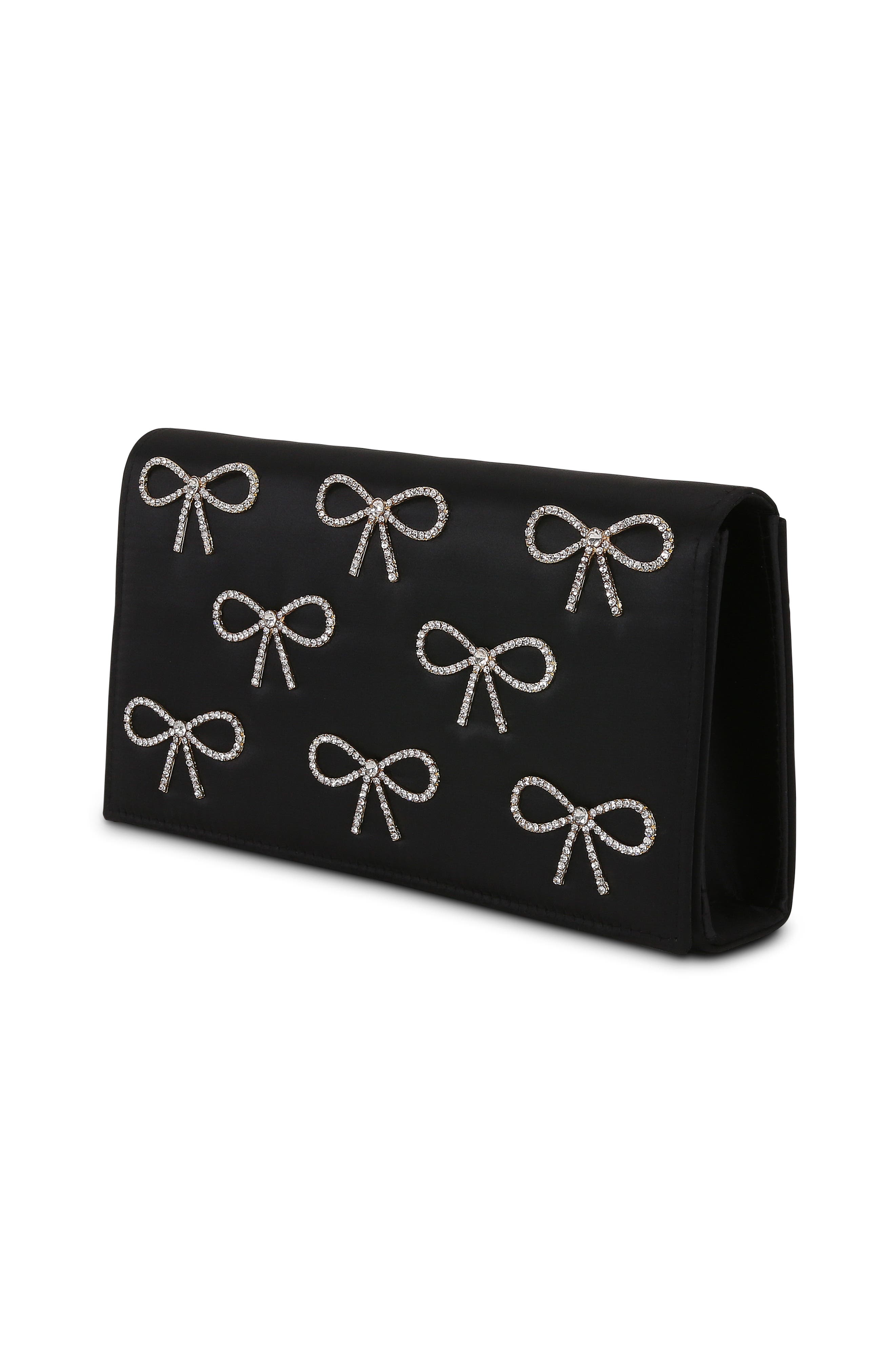 Jewel Badgley Mischka Julia Crystal Bow Flap Clutch, Alternate, color, Black