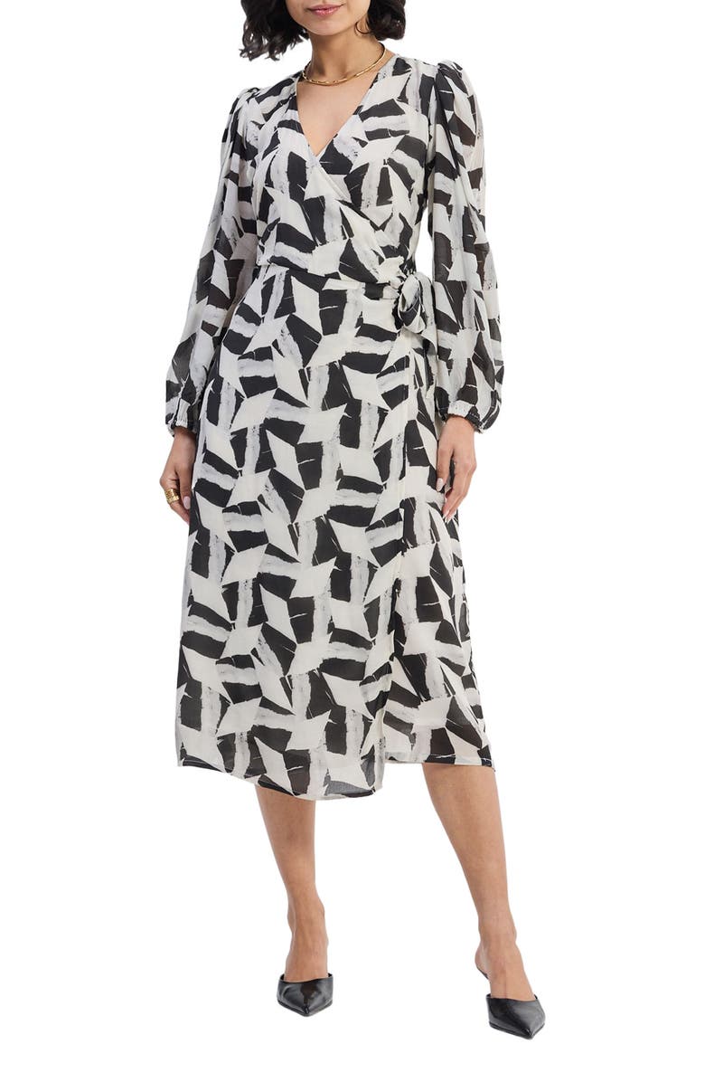 Reistor Midi Wrap Dress in Abstract Mosaic, Main, color, Noir Shadows