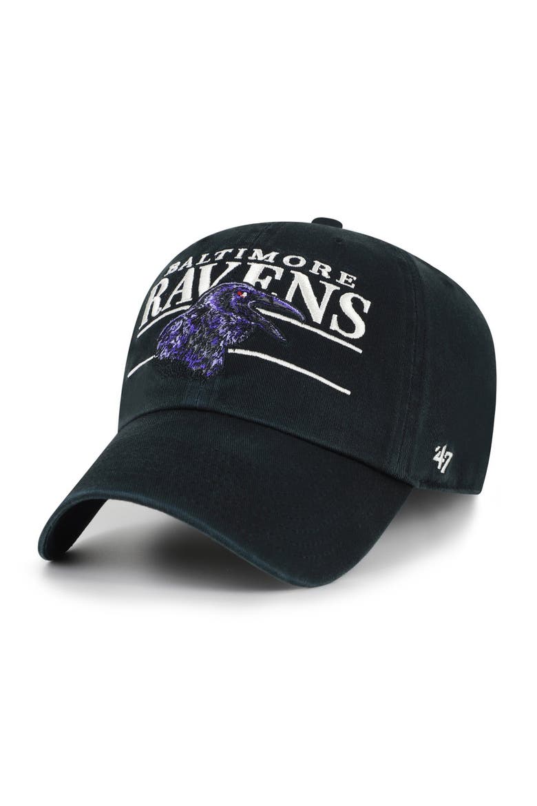 Men's '47 Black Baltimore Ravens Throwback Graphic Clean Up Adjustable Hat, Alternate, color, Black