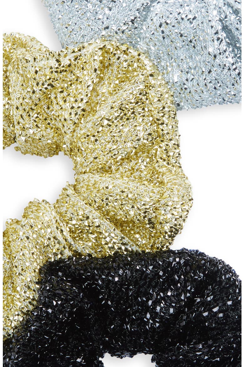 Kids' Set of 3 Sparkle Scrunchies, Alternate, color, SILVER MULTI