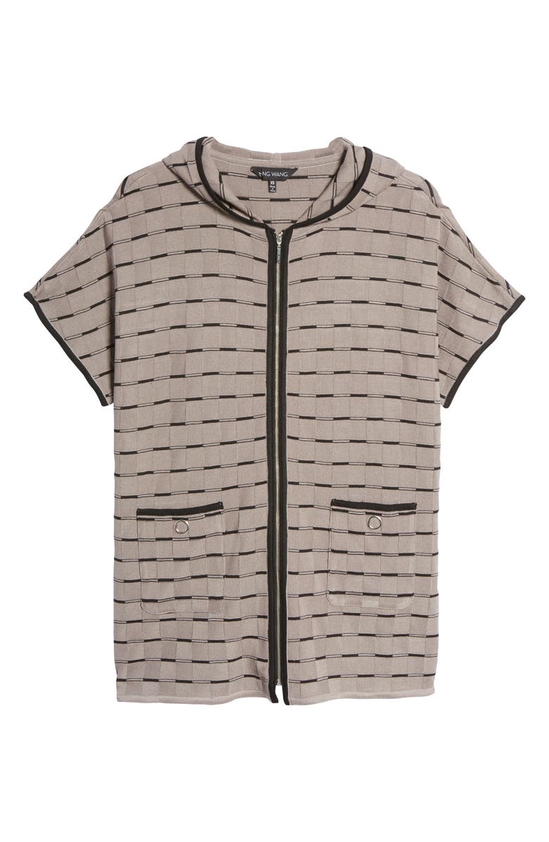 Ming Wang Basket Weave Zip Short Sleeve Hooded Jacket, Alternate, color, 