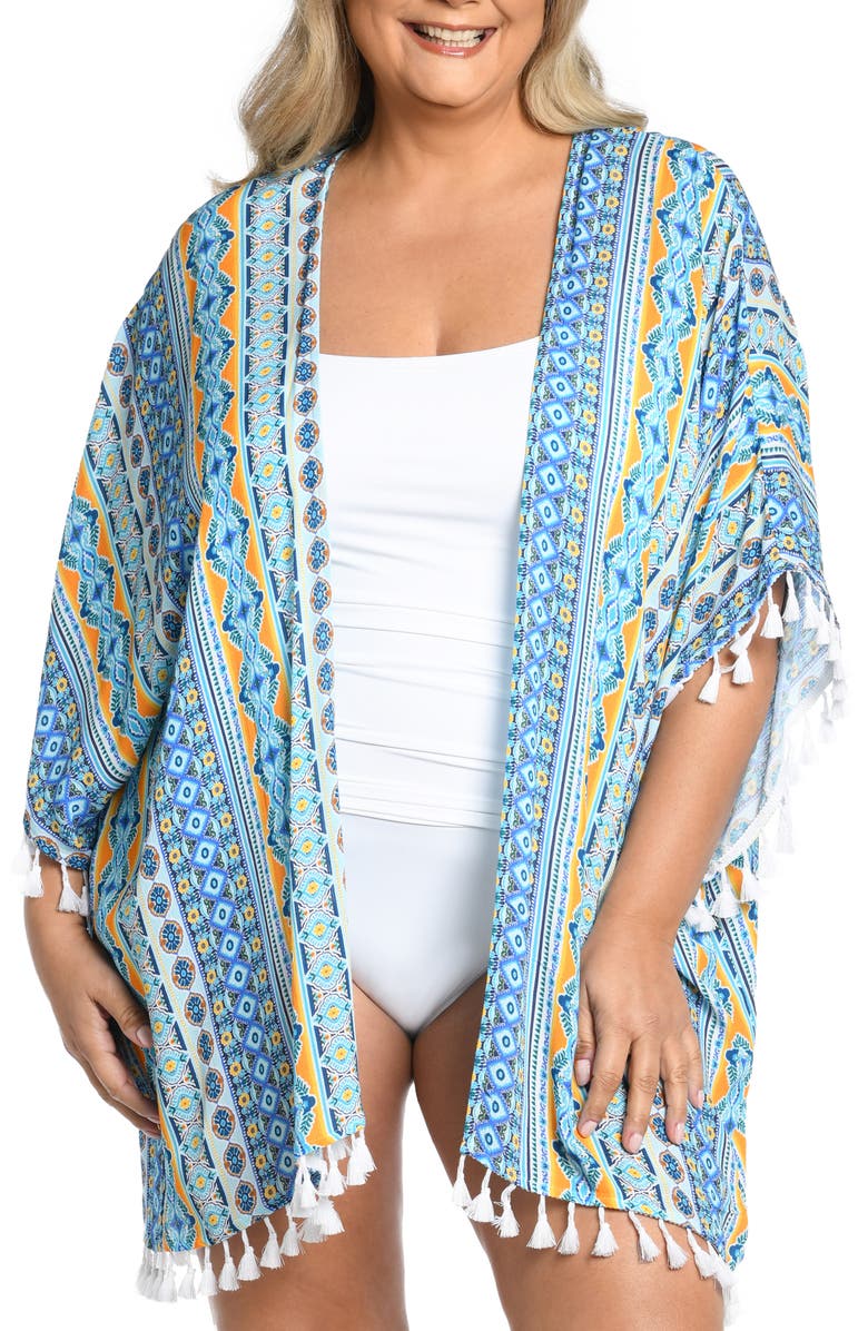 La Blanca Scarf City Tassel Trim Cover-Up, Main, color, Ice Blue