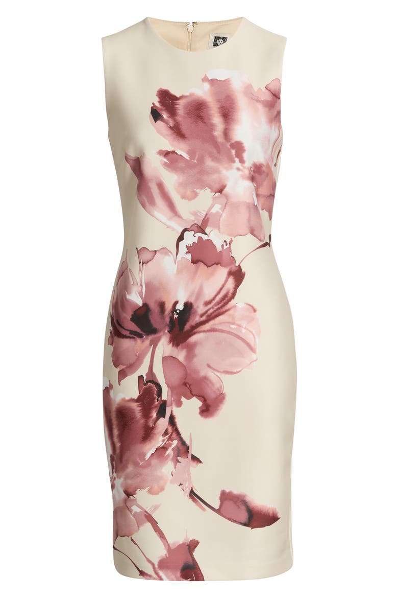 Floral Sleeveless Sheath Dress, Alternate, color, IVORY SHELL MULTI