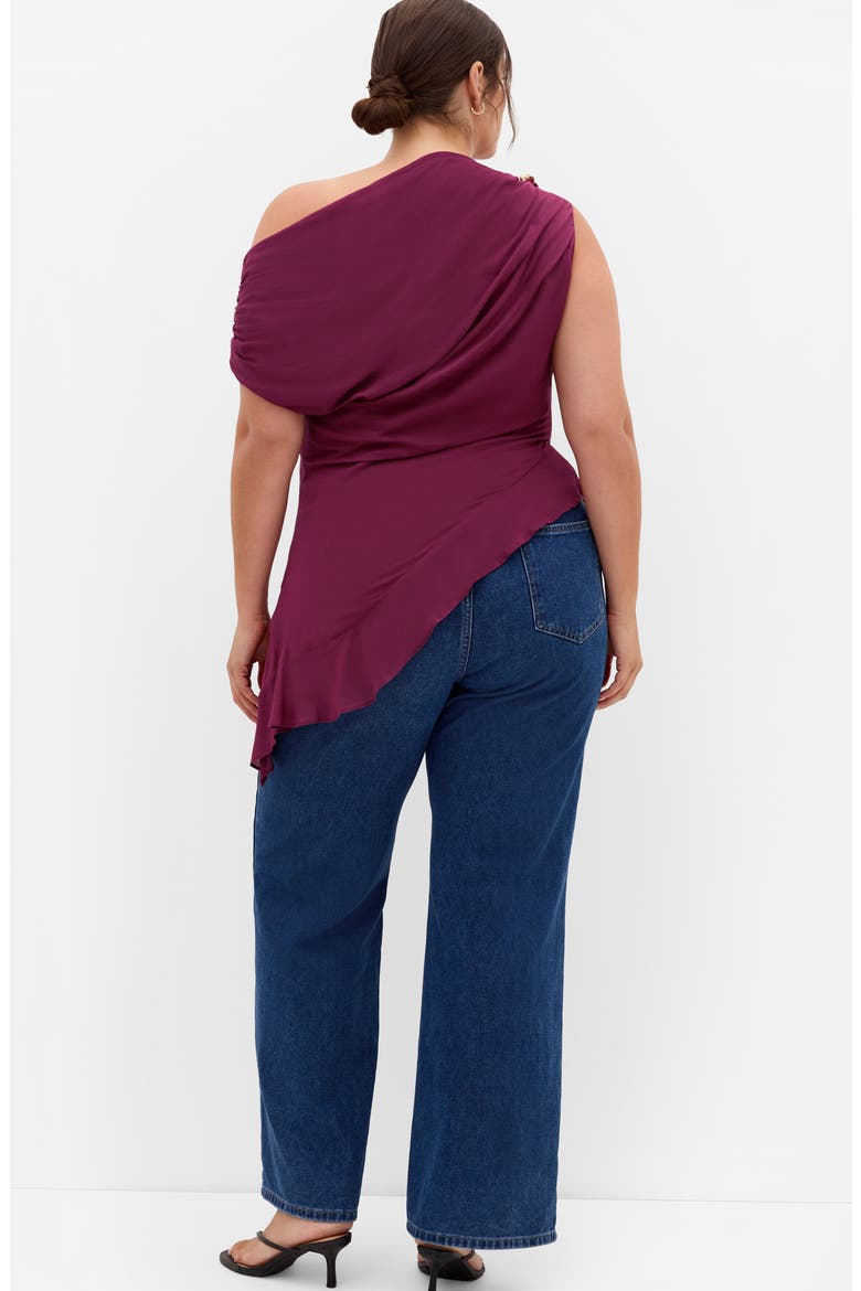 Kylie One-Shoulder Asymmetric Ruffle Top, Alternate, color, POMEGRANATE