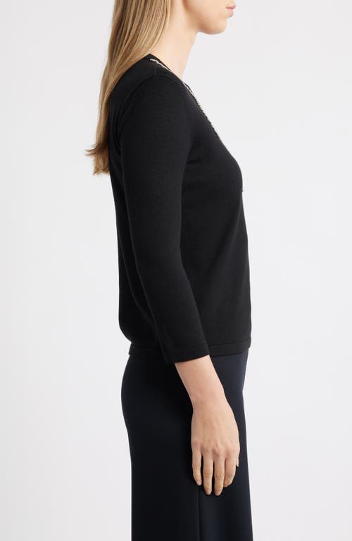 Anne Klein Bow Embellished Crewneck Sweater In Black
