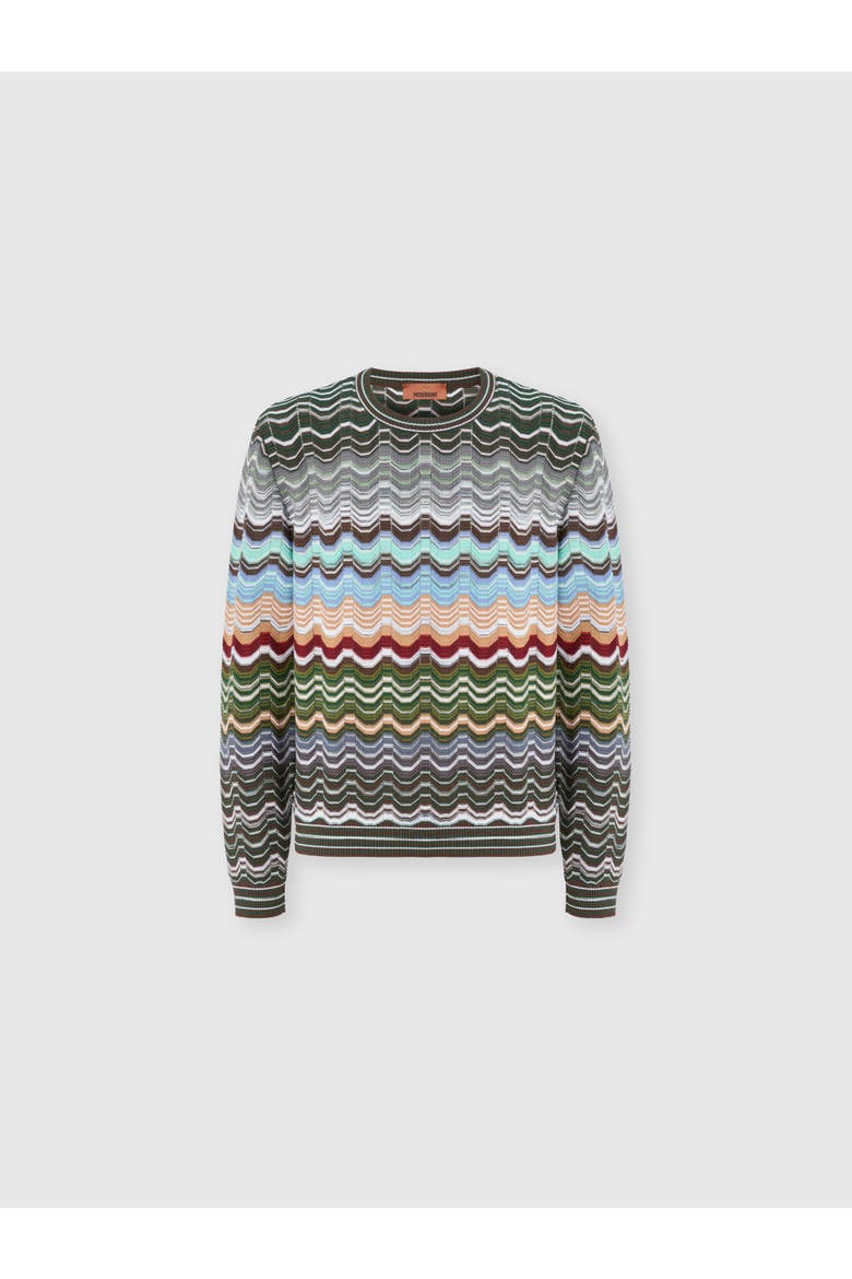 Crew-neck Cotton And Viscose Chevron Pullover With Greek Motif, Main, color, Multicoloured