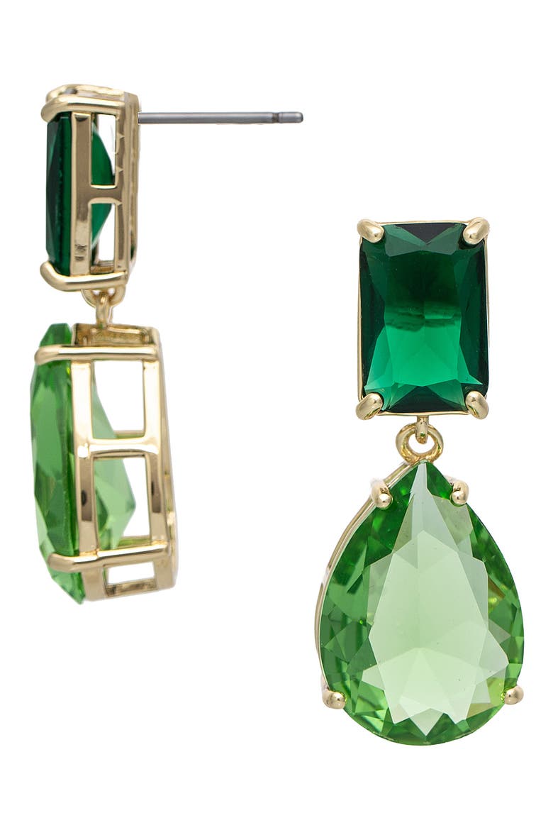Cubic Zirconia Drop Earrings, Main, color, EMERALD