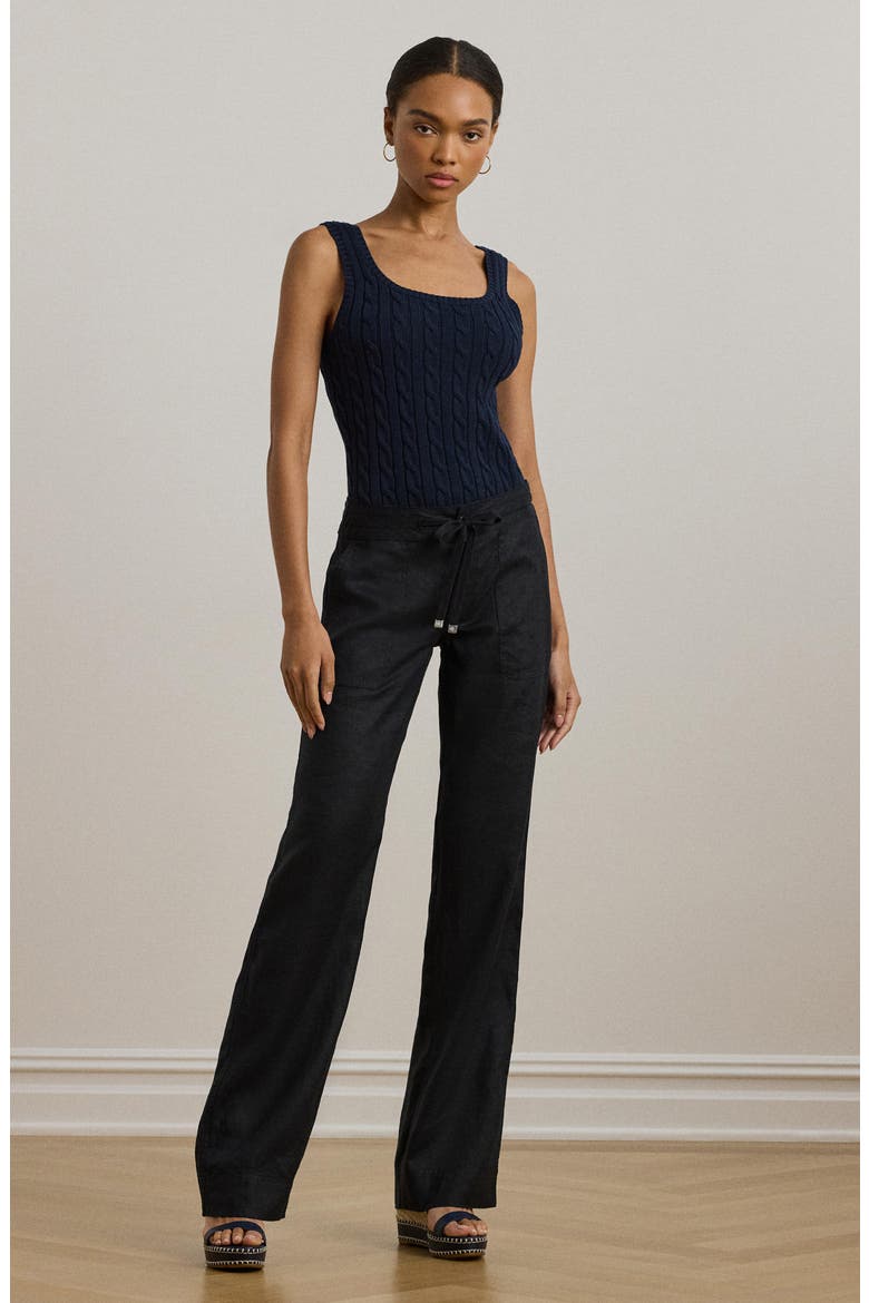 Wide Leg Linen Pants, Alternate, color, BLACK