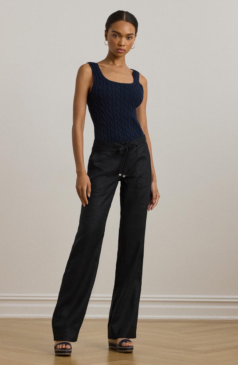 Lauren Ralph Lauren Wide Leg Linen Pants, Alternate, color, Polo Black
