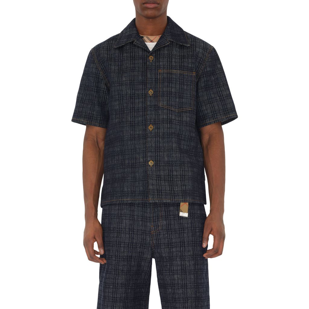 Burberry Mens Spread-collar Cotton Denim Shirt Indigo Ip Check Xs In Black