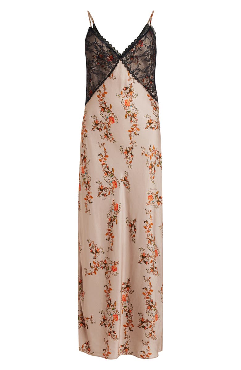 AllSaints Immy Oto Floral Print Slipdress, Alternate, color, Almond Beige