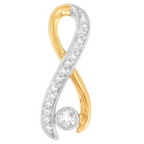 10K Two-Tone Gold 1/5 cttw Diamond Radiant Ribbon Pendant Necklace