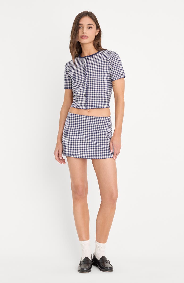 Good American The Keepsake Gingham Crop Cardigan, Alternate, color, Navy Gingham