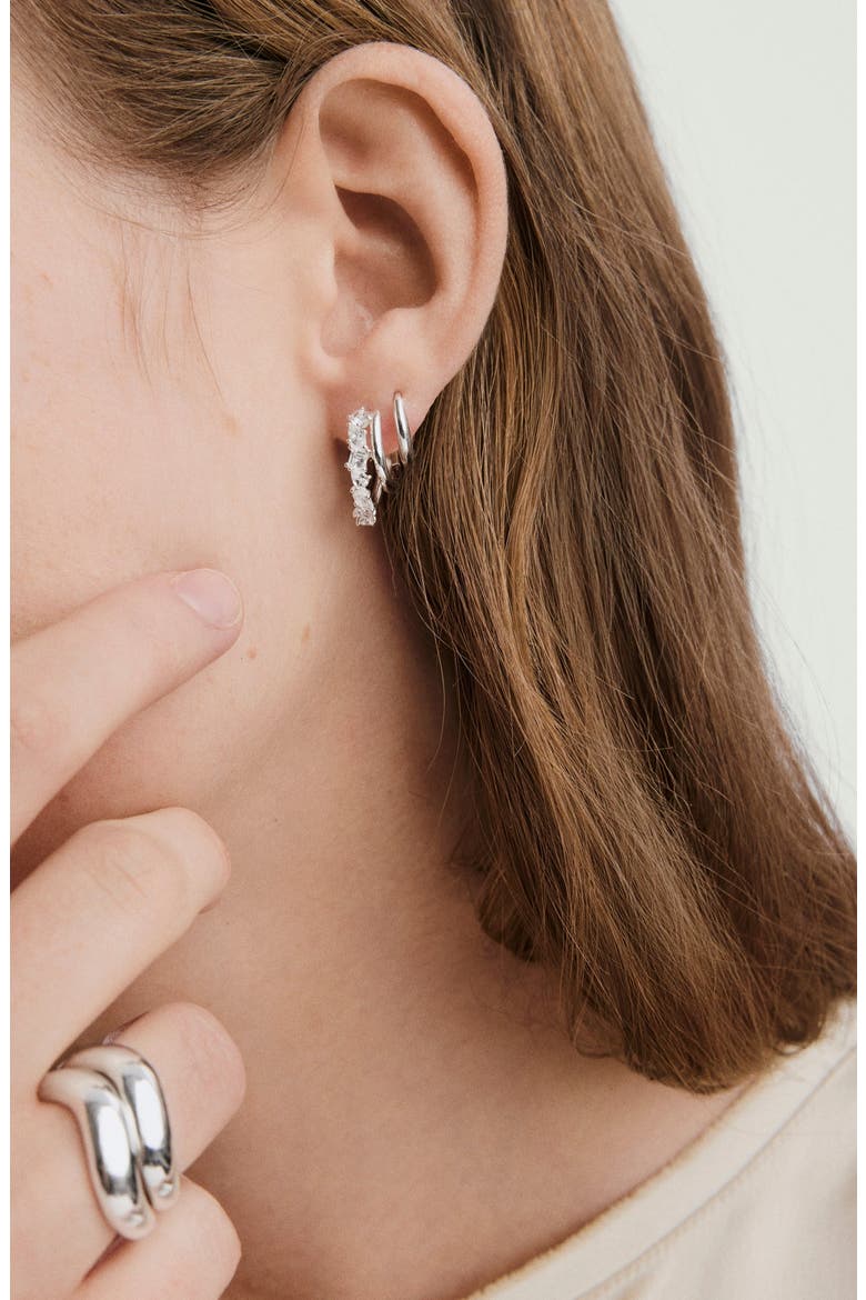 Ella Double Hoop Earrings, Alternate, color, Sterling Silver