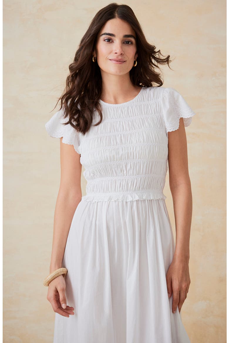 Somerset Smocked Cotton Midi Dress, Alternate, color, WHITE
