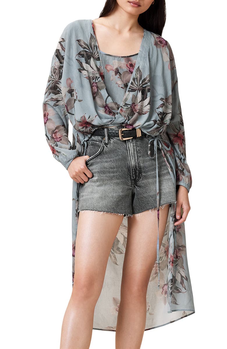 AllSaints Avala High Low Floral Wrap Top, Alternate, color,