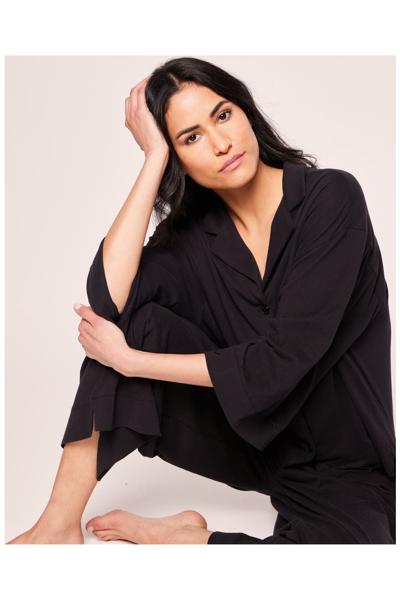 Olivia Wide Leg Pima Cotton Pajamas, Alternate, color, BLACK