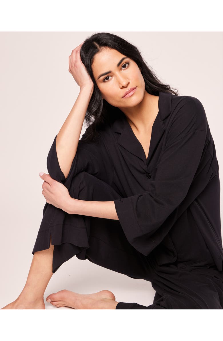 Petite Plume Olivia Wide Leg Pima Cotton Pajamas, Alternate, color, Black