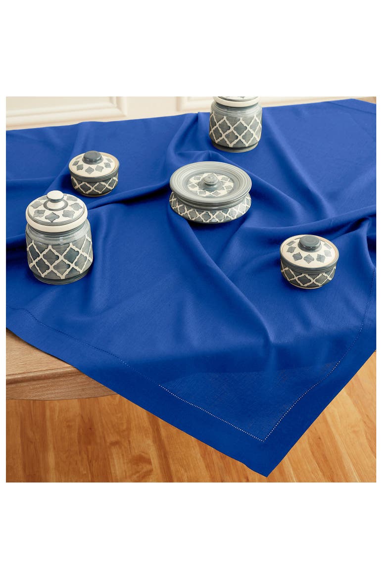 Linen Table Throw - Classic Hemstitch, 52" x 52" Inch, 52" x 52" Inch, Main, color, Royal Blue