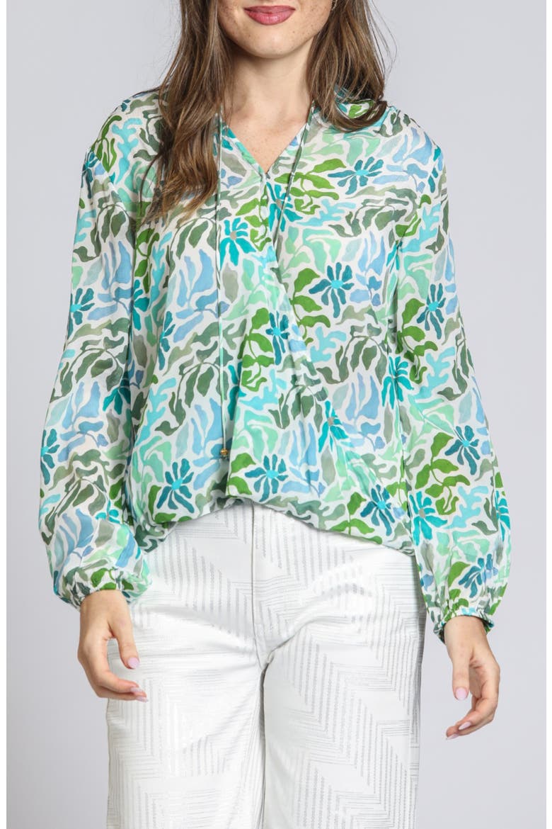 Print Surplice Neck Top, Main, color, GREEN MULTI