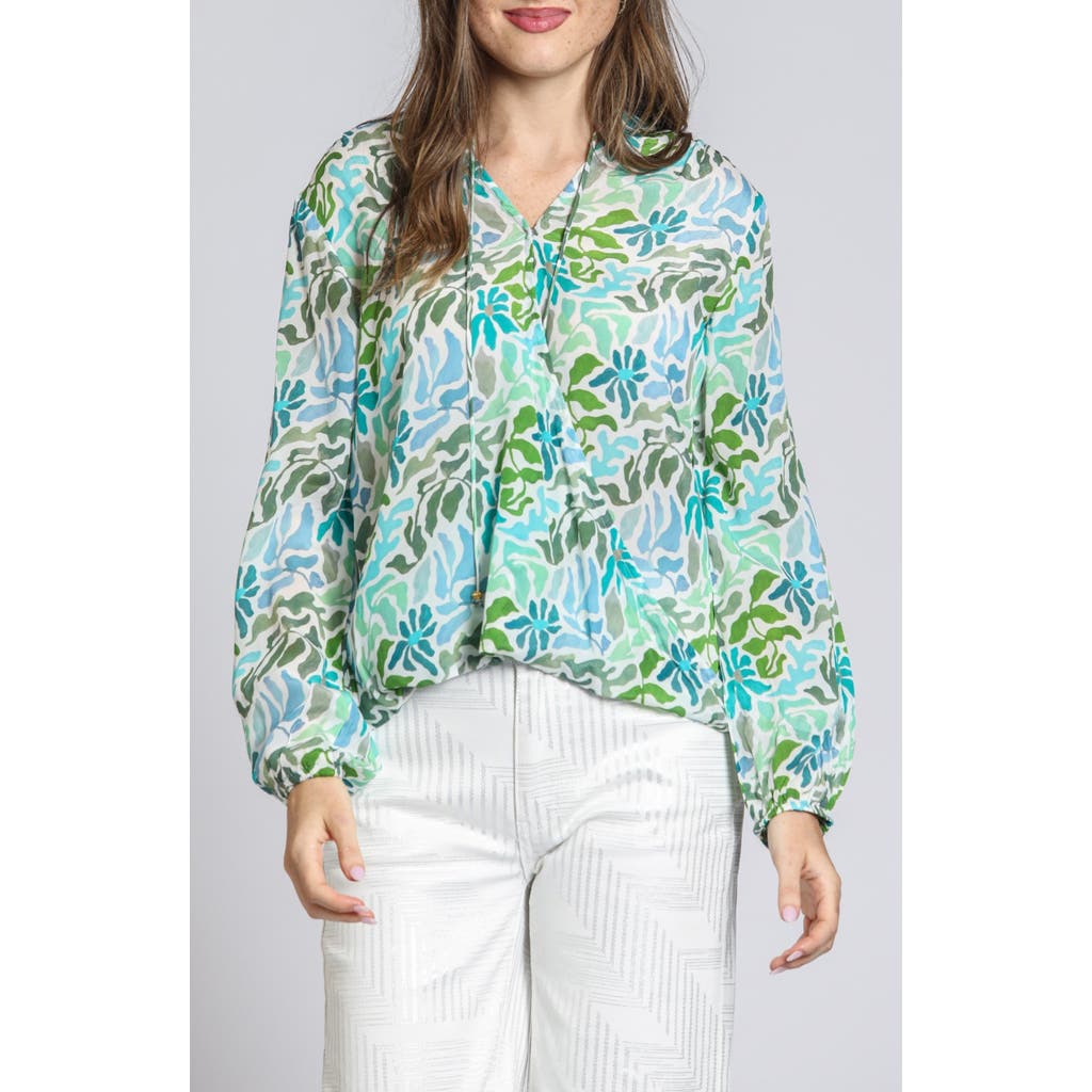 Apny Print Surplice Neck Top In Green Multi