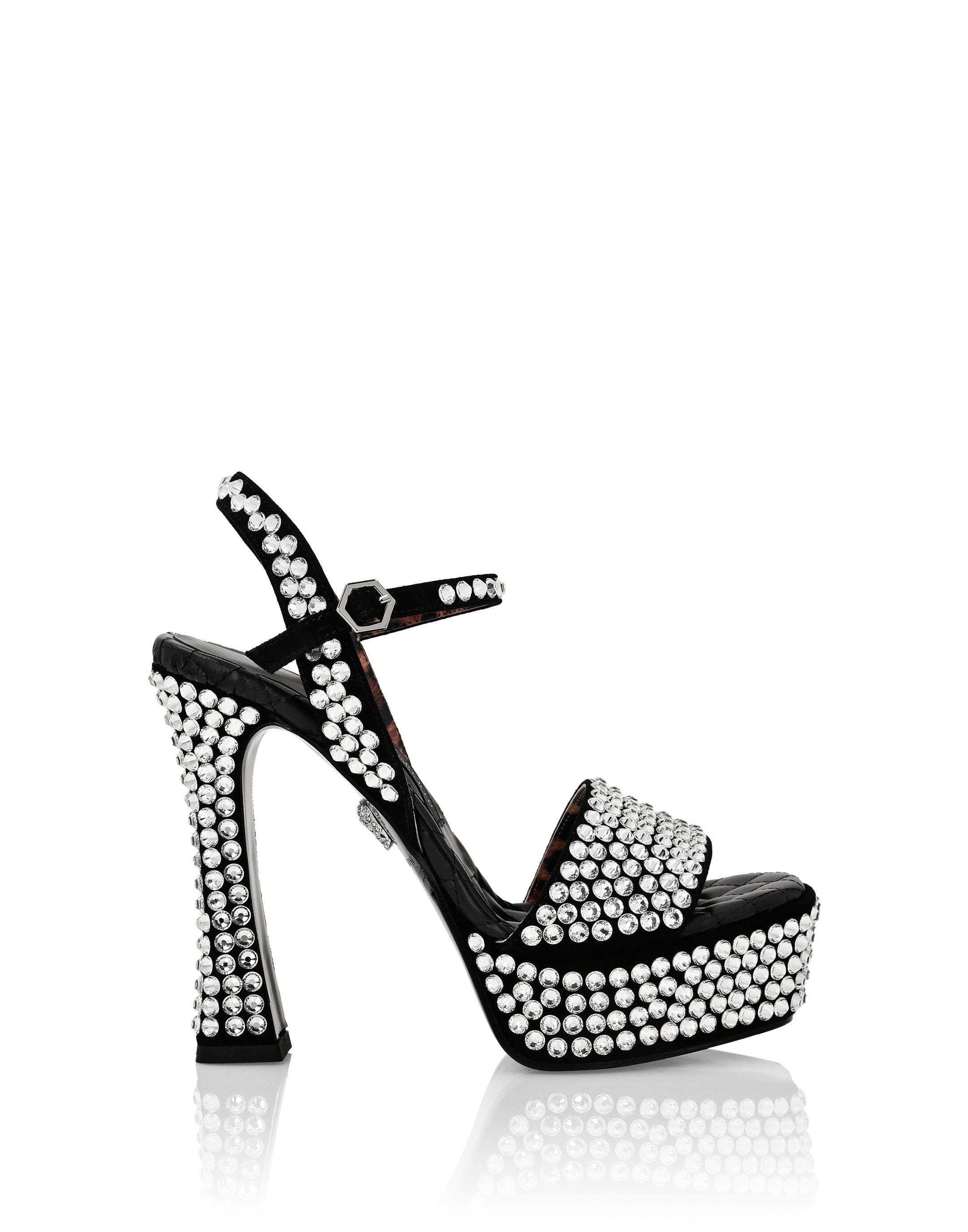Sandals High Heels Women, Alternate, color, black/white