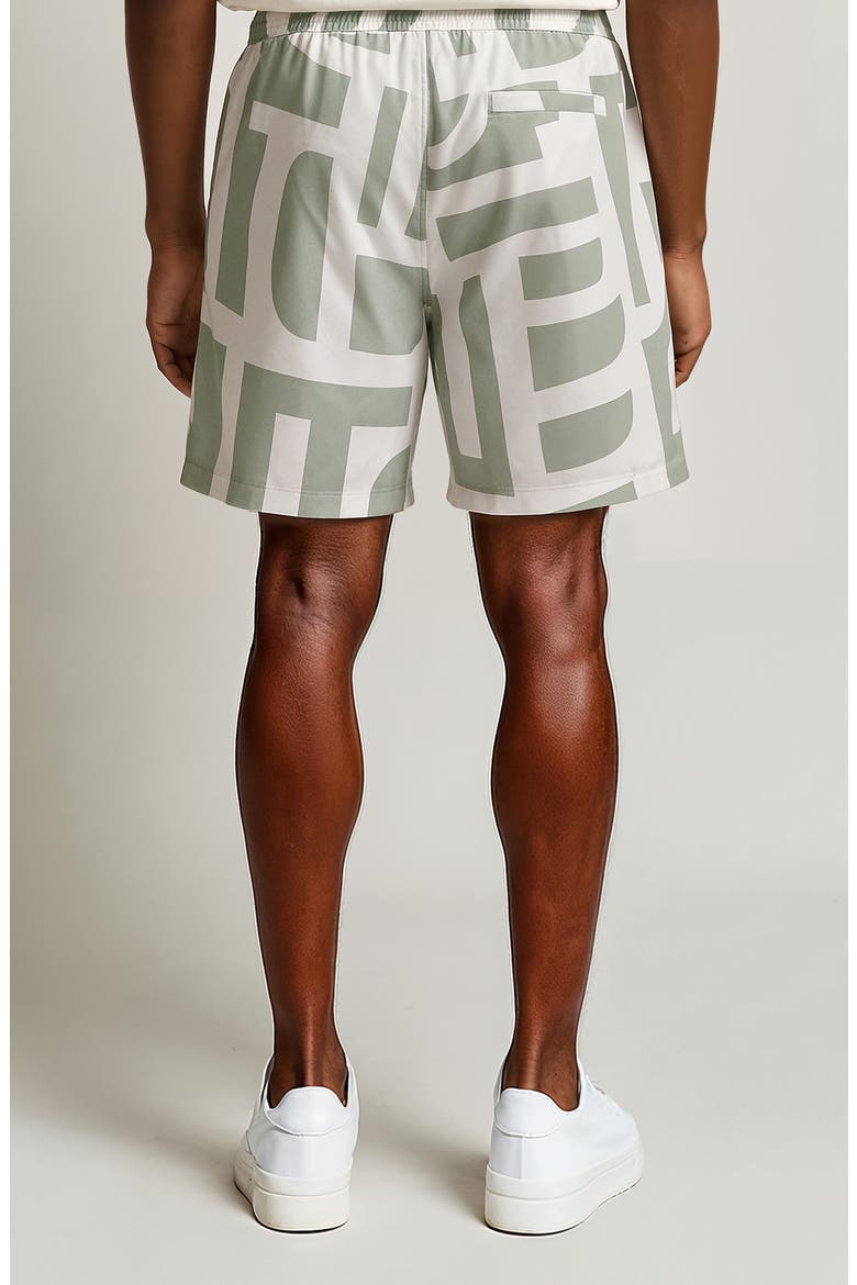 Geometric Print Swim Trunks, Alternate, color, WHITE/ LIGHT GREEN