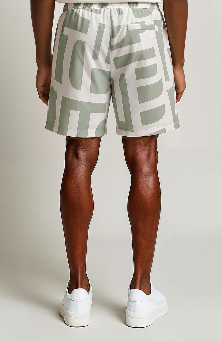 D.RT Geometric Print Swim Trunks, Alternate, color, White/ Light Green