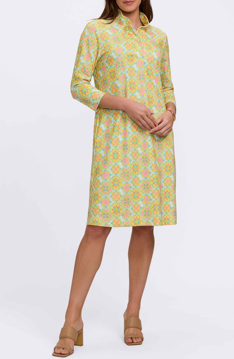 Foxcroft Tammy Tile Print Collared Dress, Main, color, Yellow Multi