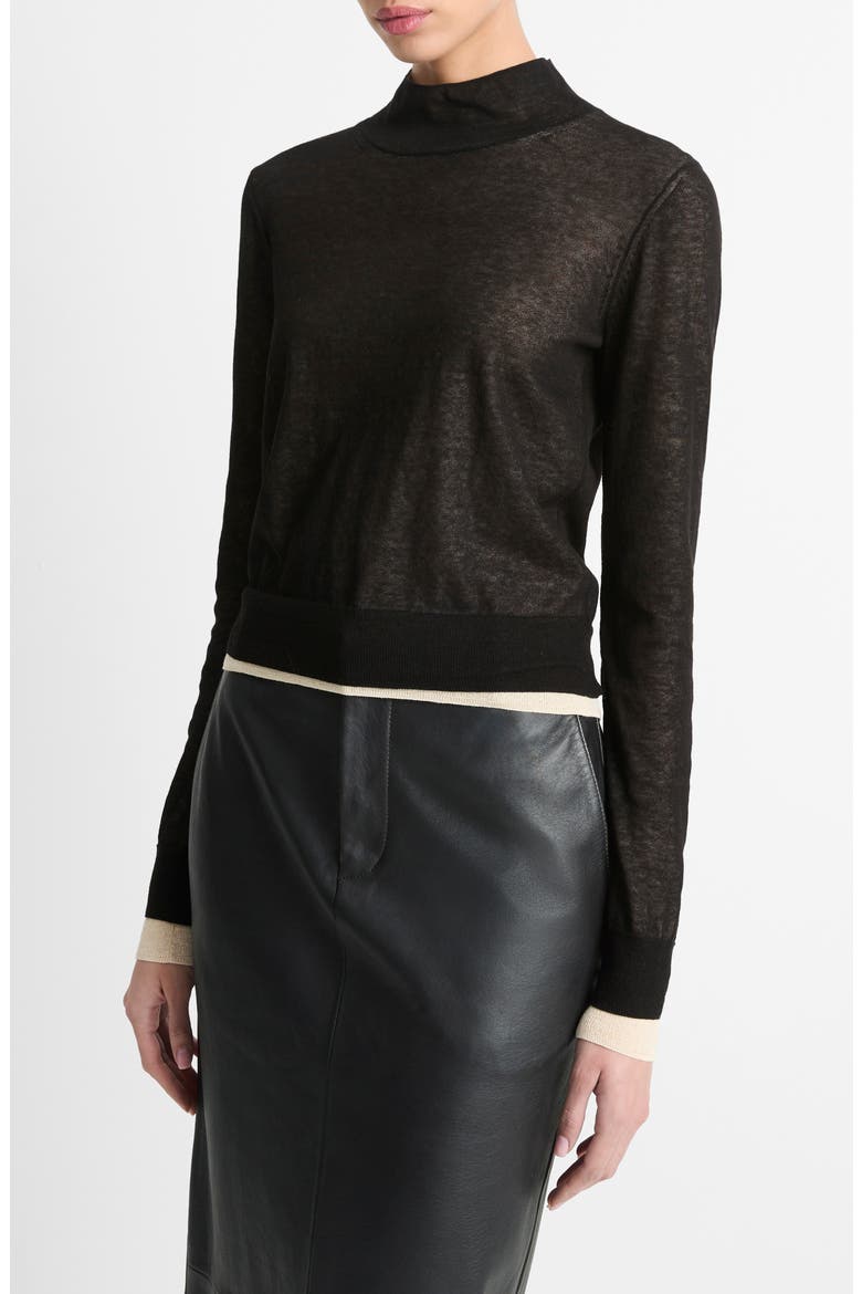 Double Layer Turtleneck Sweater, Alternate, color, BLACK/WHITE SAND