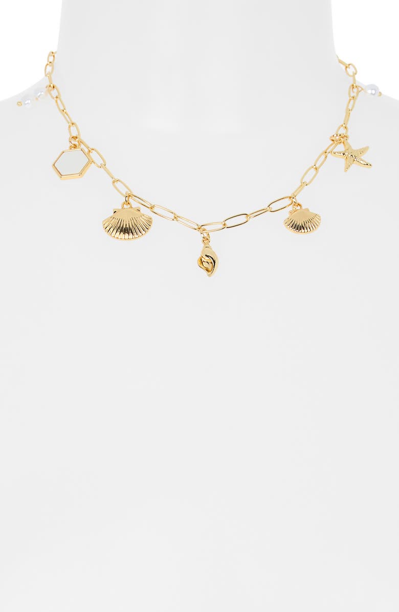 Leith The World Is Your Oyster Sealife Shell Charm Necklace, Alternate, color, White- Gold