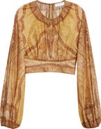 Zimmermann Wanderlust Metallic Paisley Cotton & Silk Crop Top