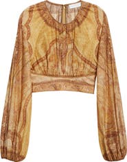 Zimmermann Wanderlust Metallic Paisley Cotton & Silk Crop Top