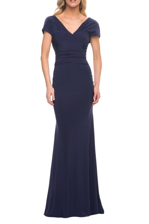 Versatile Jersey Long Evening Dress with Short Sleeve