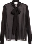 Saint Laurent Sheer Silk Chiffon Tie Neck Shirt