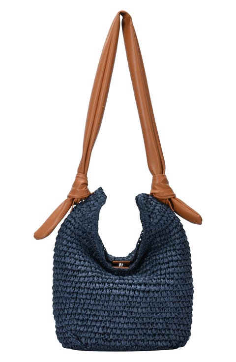 Straw Hobo with Faux Leather Trim