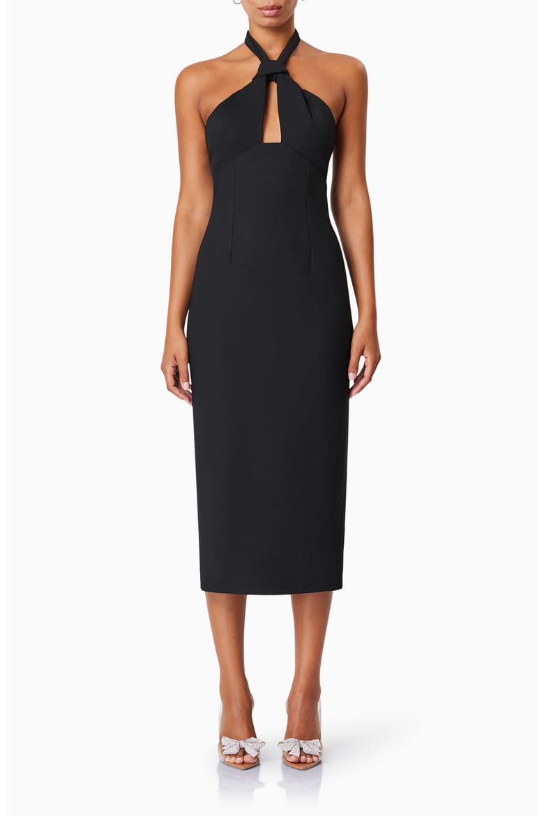 Victoria Halter Neck Stretch Crepe Cocktail Dress, Main, color, BLACK