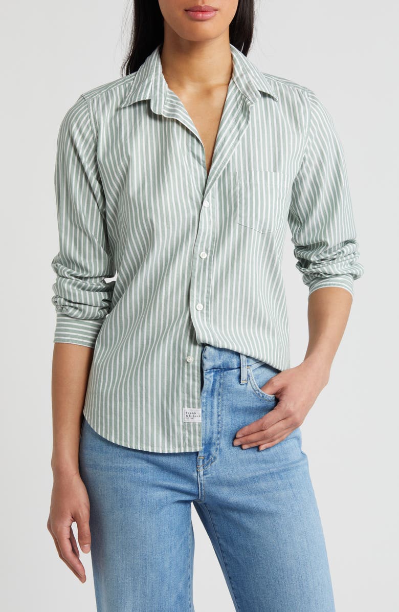 Frank & Eileen Barry Tailored Fit Button-Up Shirt, Main, color, Green Stripe