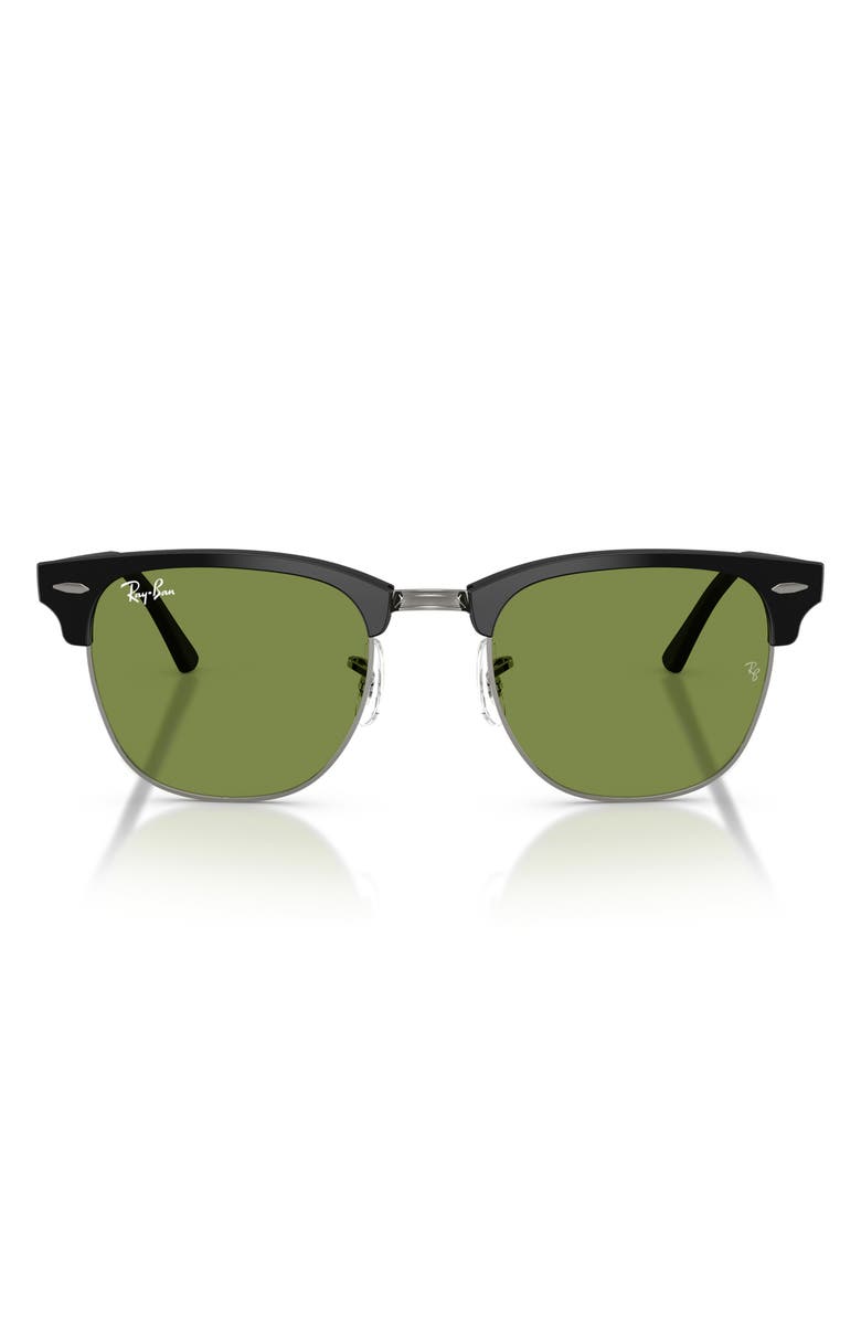 Ray-Ban Clubmaster 51mm Square Sunglasses, Main, color, Matte Black On Black / Green