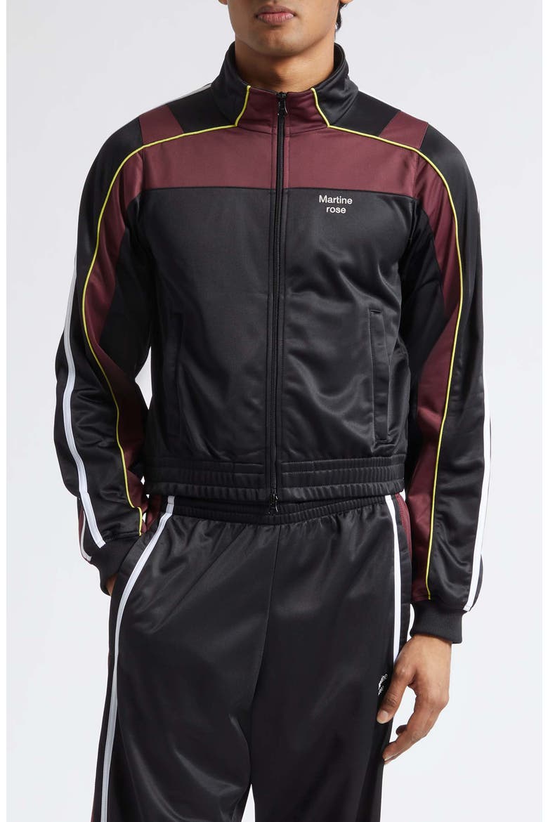 Shrunken Track Jacket, Main, color, BLACK BURGUNDY