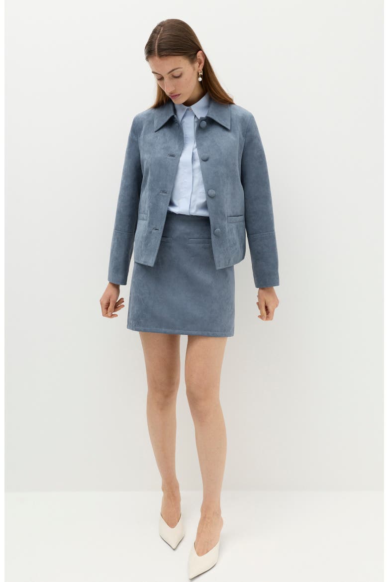 Faux Suede Miniskirt, Alternate, color, MID BLUE