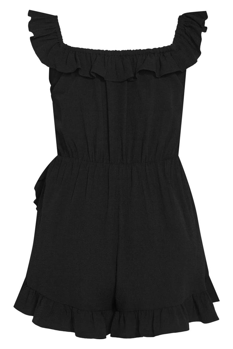 Christa Ruffle Crepe Romper, Alternate, color, BLACK