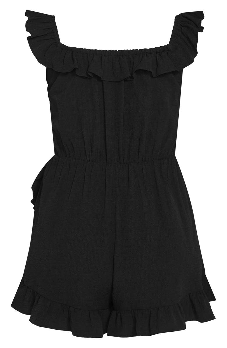 City Chic Christa Ruffle Crepe Romper, Alternate, color, Black