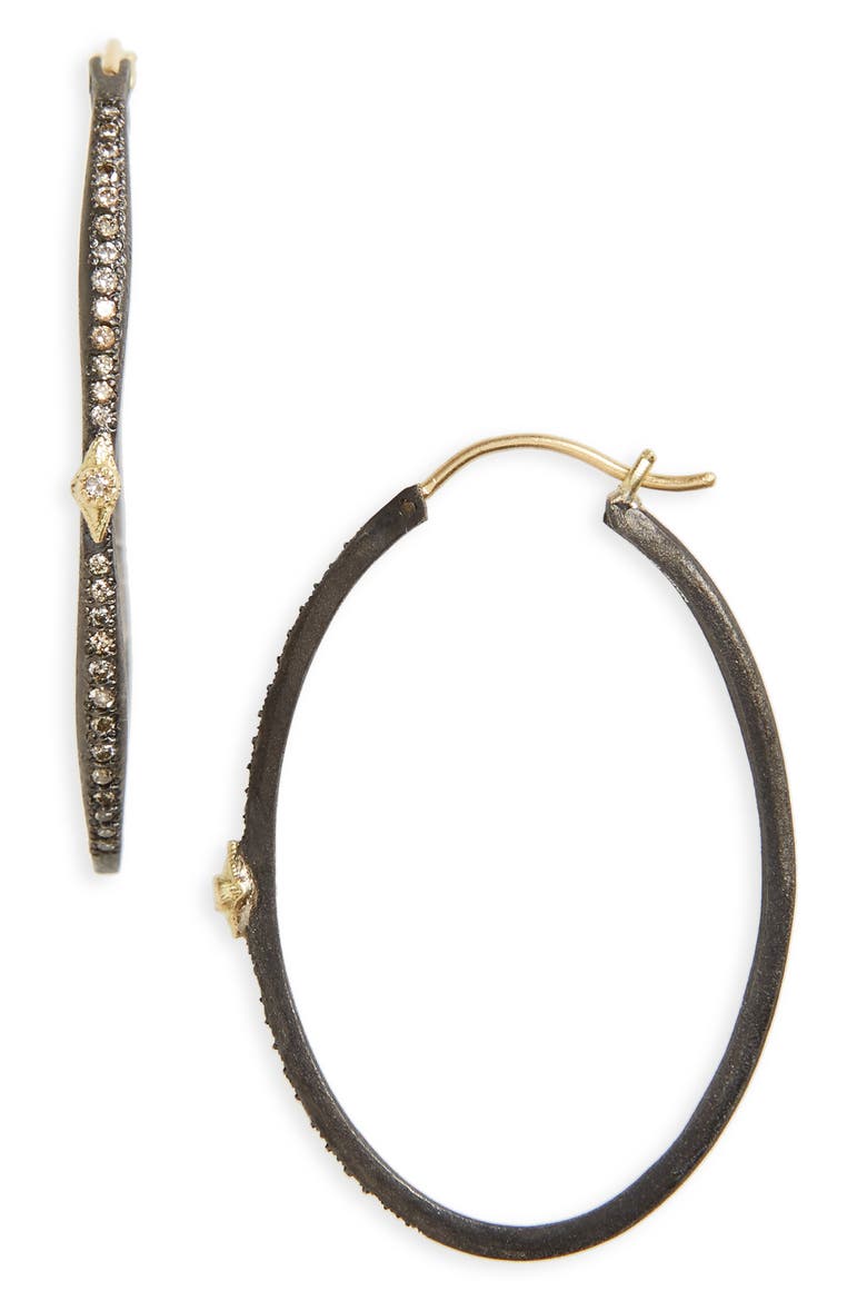 Old World Oval Hoop Earrings, Main, color, BLACKENED SILVER/ YELLOW GOLD