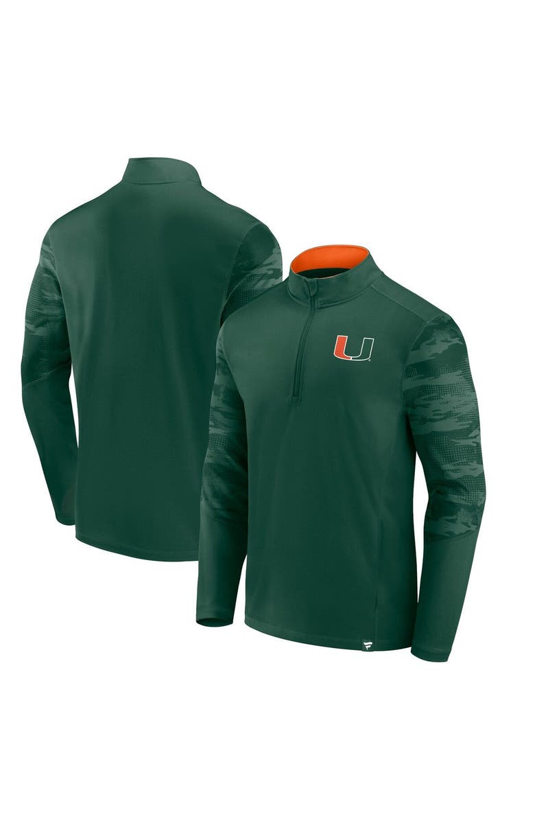 FANATICS Men's Fanatics Branded Green Miami Hurricanes Ringer Quarter-Zip Top, Main, color, 