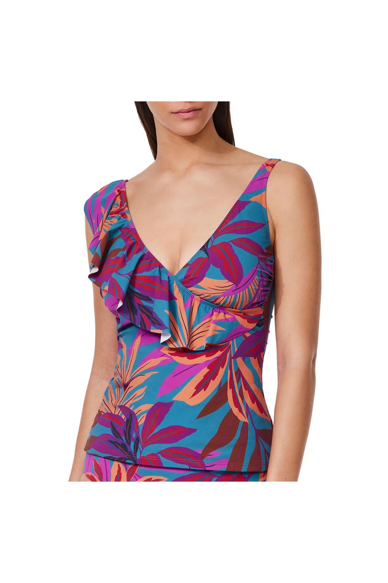 Plantopia Ruffle V Neck Surplice Tankini, Main, color, Multi-Teal
