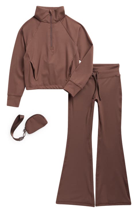 Girls 2-Piece Ribbed Knit Outfit Set - Long Sleeve T-Shirt & Active Sweatpants, Sizes 3-10 Years