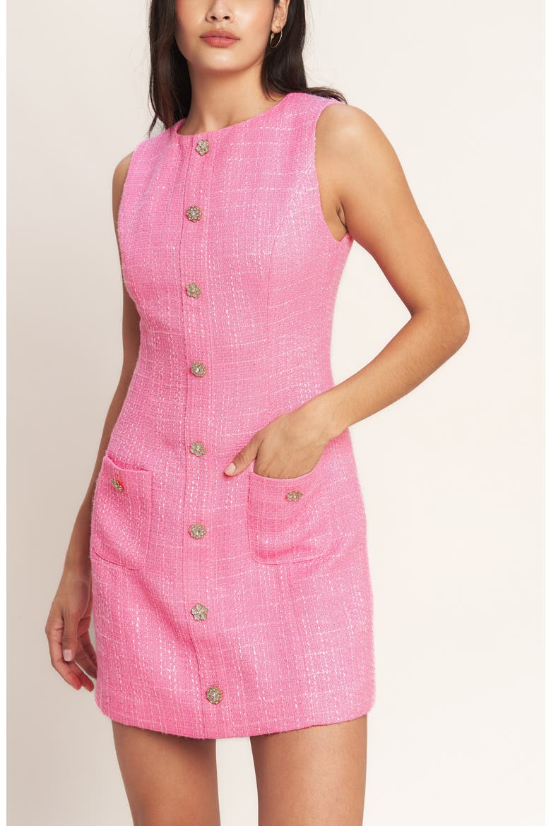 Sleeveless Tweed Minidress, Alternate, color, PINK